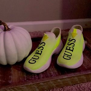 Neon yellow and white ombré slip on GUESS women’s shoes